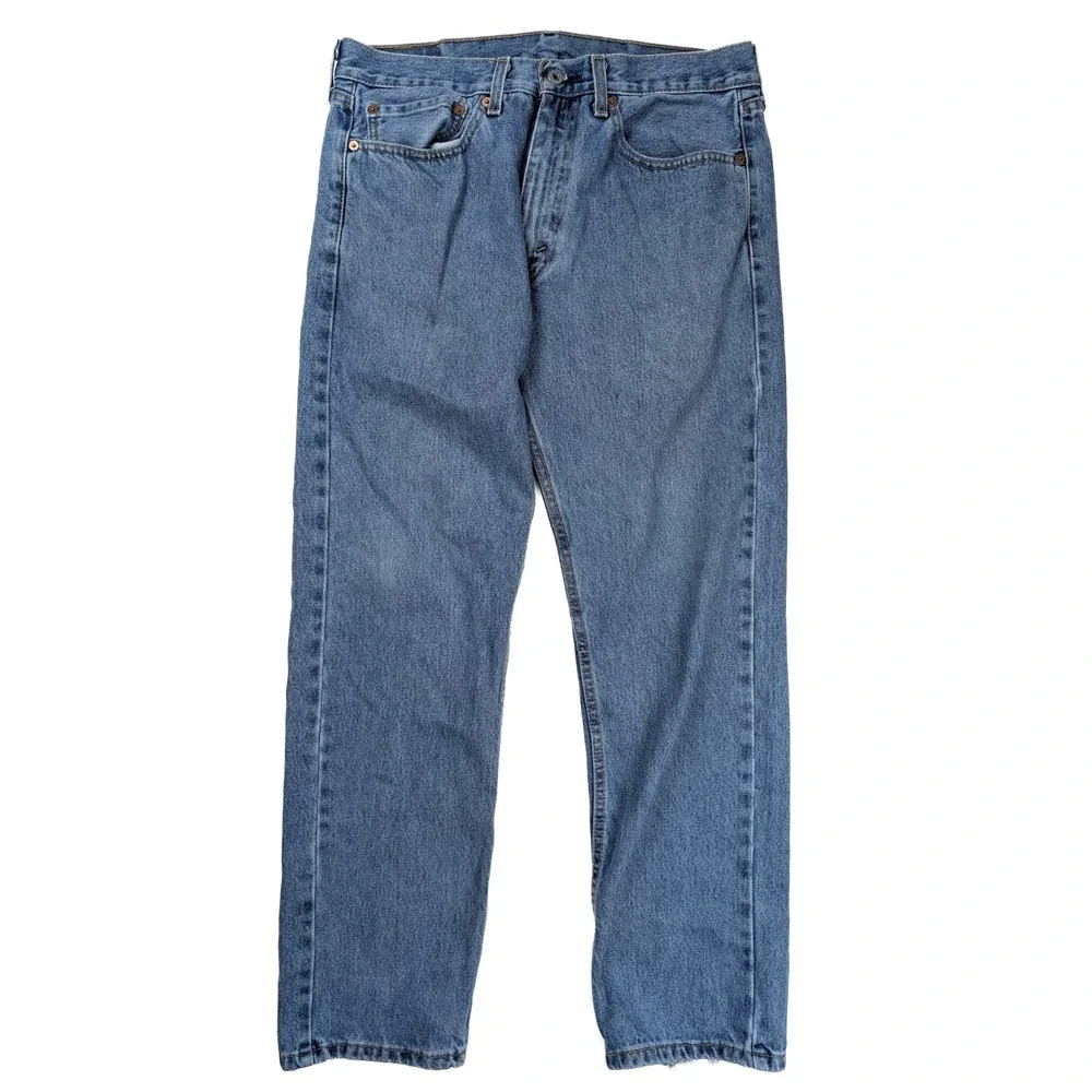 Levi's 505 Regular Fit Blue Denim Straight Leg Distressed Jeans Men's Size 34x30